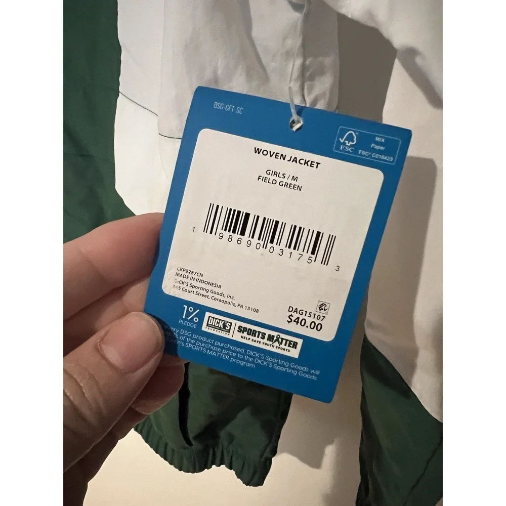DSG Girls Woven Jacket Field Green‎ White Full Zip Windbreaker Size Medium